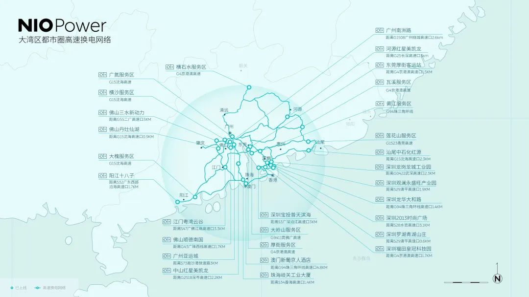 蔚來汽車：大灣區都市圈高速換電網絡正式打通，共布局31座高速換電站